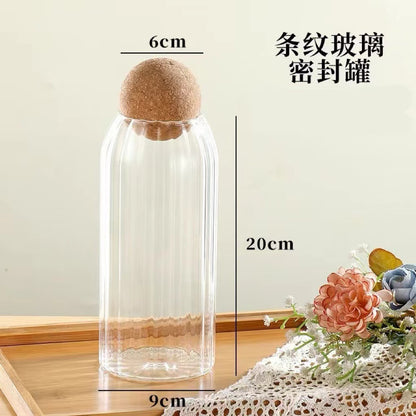 A round cork heat-resistant glass jar tea seal jar flower fruit tea coffee bean display bottle household jar storage