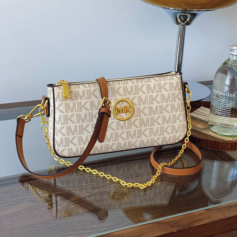 A new fashionable versatile women's bag shoulder messenger bag retro printed chain small square bag women