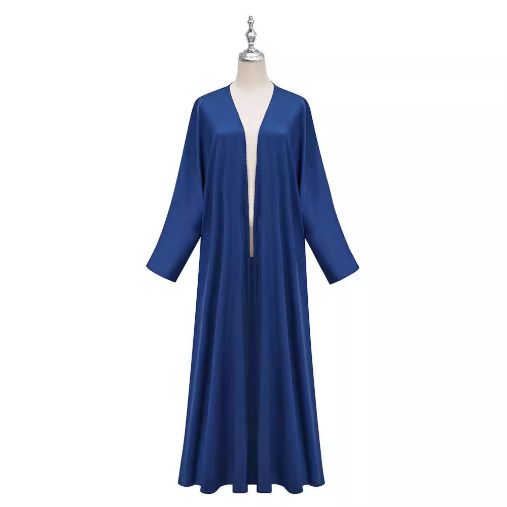 Middle Eastern Moose Fashion Elegant Satin Cardigan Dress Robe - Mixbatch