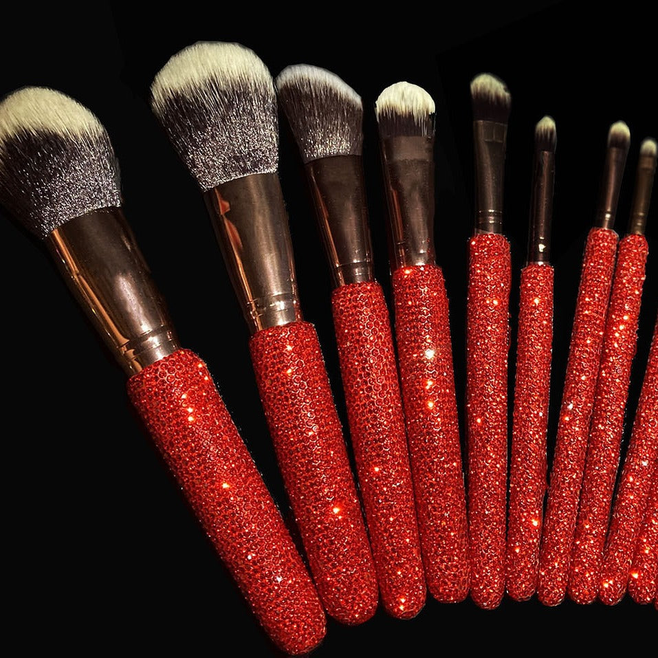 A High-grade diamond-encrusted makeup brush 12-piece set Factory direct sales diamond makeup tool set Loose powder blush makeup brush - Mixbatch