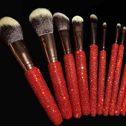 A High-grade diamond-encrusted makeup brush 12-piece set Factory direct sales diamond makeup tool set Loose powder blush makeup brush - Mixbatch