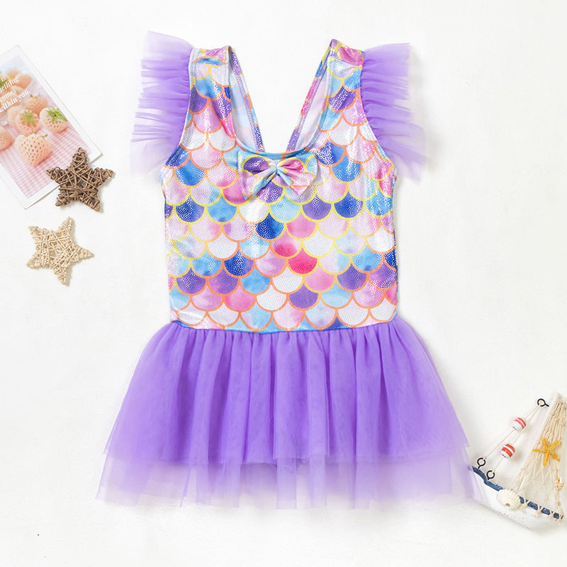 A Korean children's swimsuit girls split skirt swimsuit baby bikini girls medium children cute flower swimsuit - Mixbatch