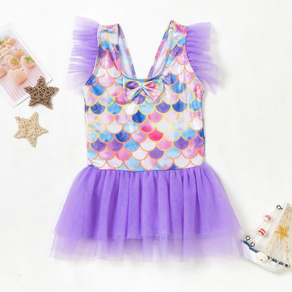 A Korean children's swimsuit girls split skirt swimsuit baby bikini girls medium children cute flower swimsuit - Mixbatch