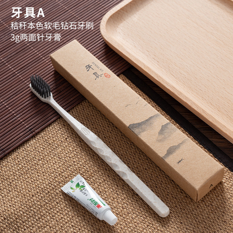 Hotel B & B Disposable Toothbrush Toothpaste Kraft Paper Set Disposable Comb Razor Soap Wash Wholesale