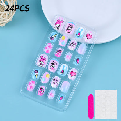 A Cross-border 24 pieces of children wearing nail cartoon animated nail patch removable girl cute manicure fingernail piece - Mixbatch