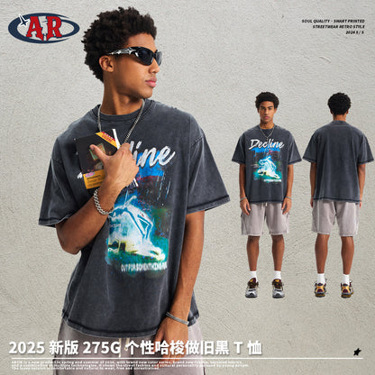 A Batik print T-shirt Men's short sleeve