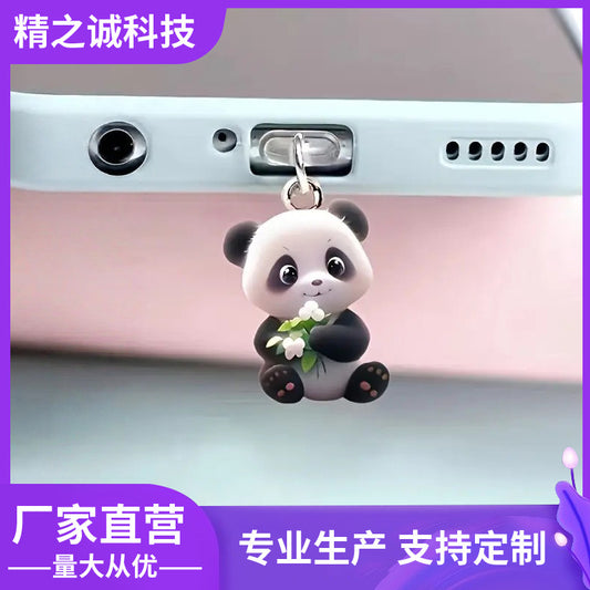 A cute panda mobile phone charging port dust plug decorative pendant for iPhone/Type-C connector