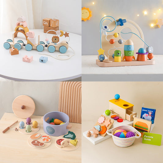 A Baby Early Education Educational Wooden Toys Montessori Teaching Multifunctional Hands-on Brain Shape Cognition Set