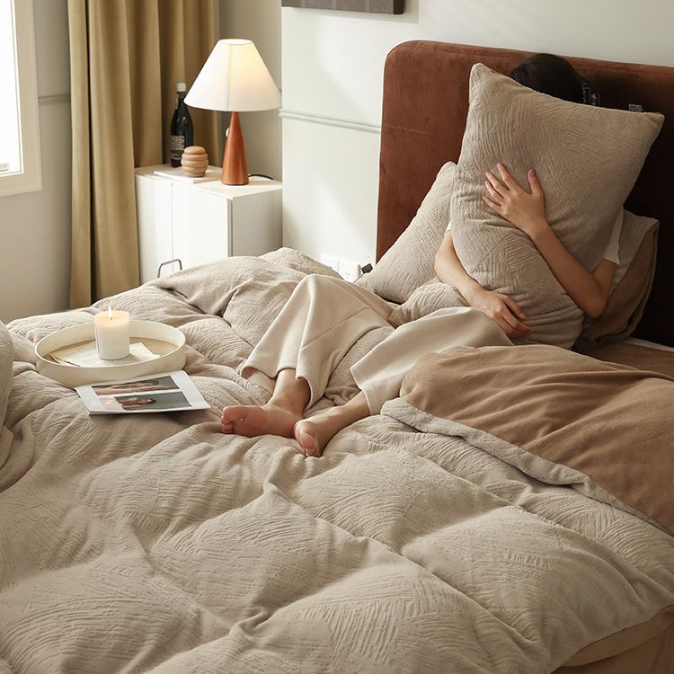 High-gram heavy milk velvet high-grade sense two-piece four-piece winter double-sided thick warm coral velvet high-end bedding 4  4.0kg - Mixbatch