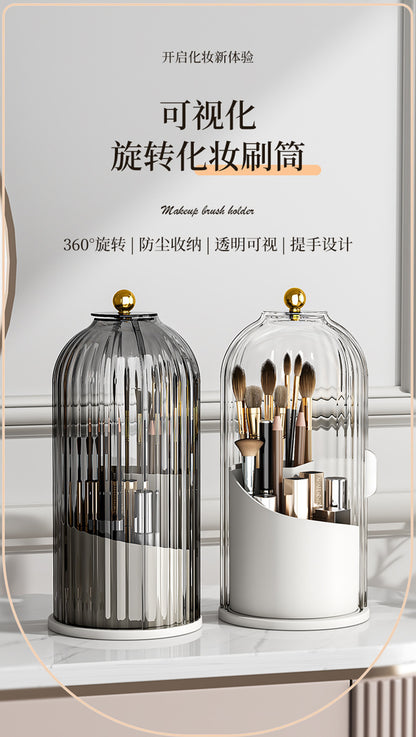 حامل أقلام على شكل قفص طيور، رف مقاوم للغبار، صندوق تخزين مستحضرات تجميل يُوضع على الطاولة، منظم فرش مكياج دوار، خزانة ملابس 