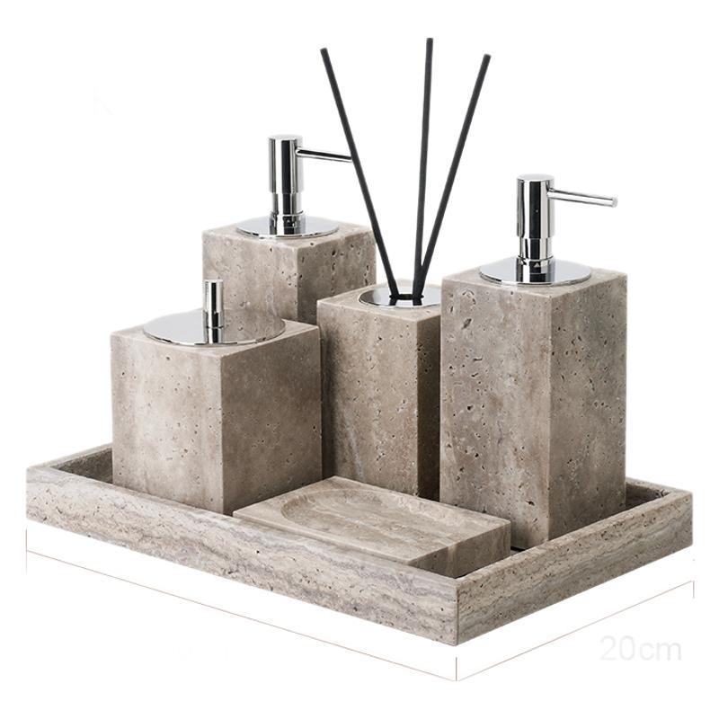 A natural silver gray travertine bathroom set