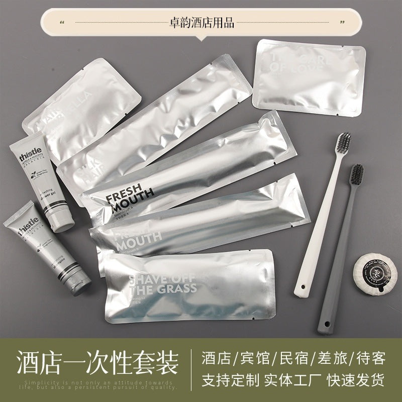 مجموعة أدوات النظافة الشخصية الفندقية للاستخدام مرة واحدة، حقيبة من غشاء الألومنيوم 