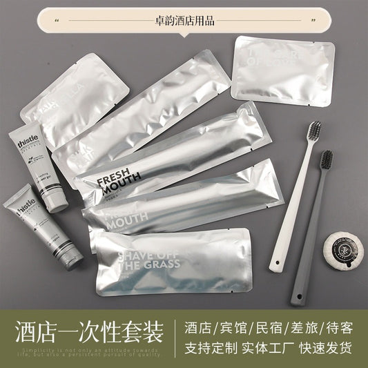 مجموعة أدوات النظافة الشخصية الفندقية للاستخدام مرة واحدة، حقيبة من غشاء الألومنيوم 