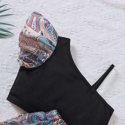 A medium and small children and girls spring and summer new ethnic style printing slanted shoulder sling set TZ1379-D