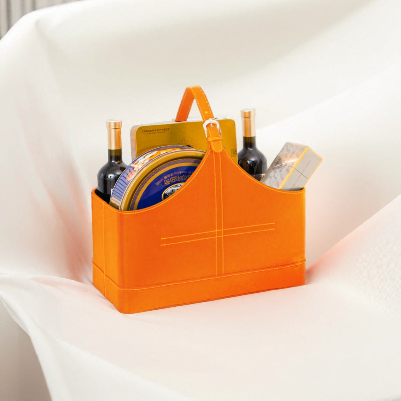 A leather portable basket gift packaging fruit storage basket wine basket