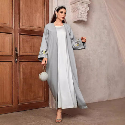 Factory Spot Cross-border Middle East Muslim Clothing Robe Embroidered Cardigan Dress Long Dress Bat Sleeve 2024 - Mixbatch