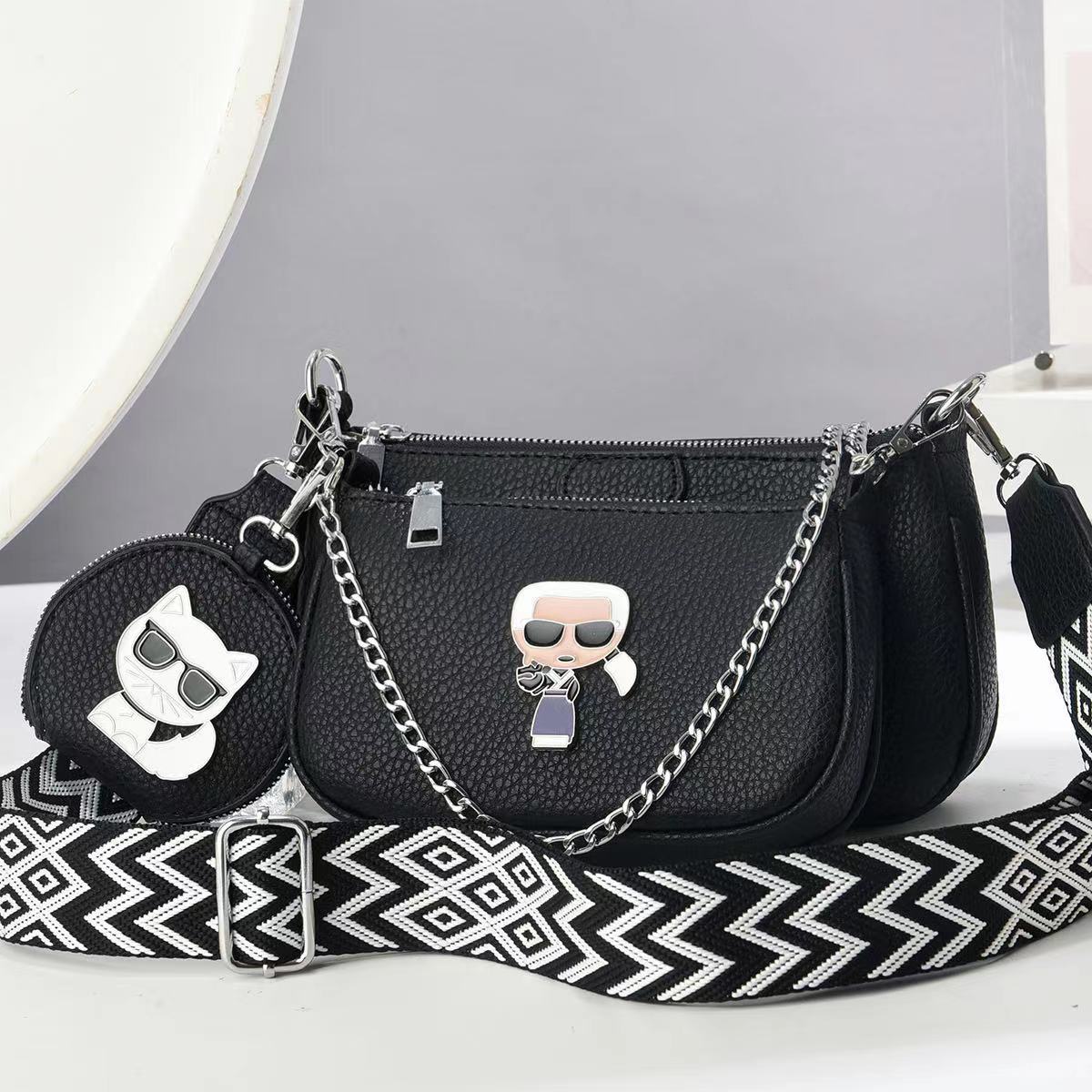 A ins lightweight personalized small bag women's messenger exquisite high-end shoulder bag new creative change bag three-piece set - Mixbatch