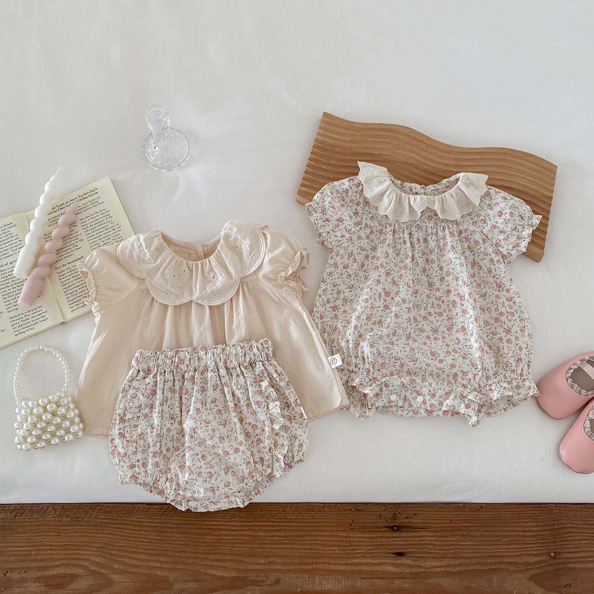 A spot 24 summer new girls floral jumpsuit ruffled lapels bag fart clothes Ha clothes baby short sleeve climbing clothes - Mixbatch