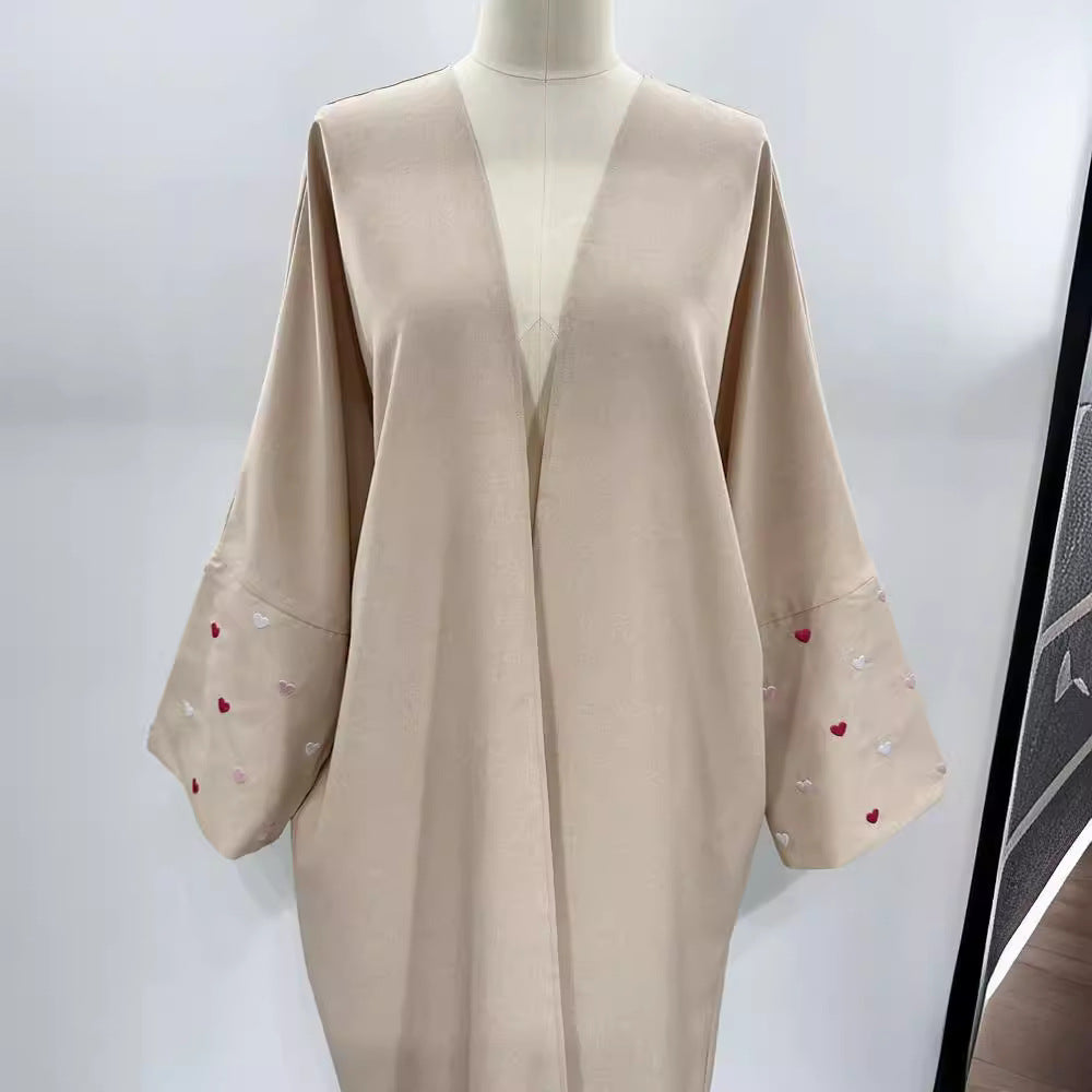 Love embroidered cardigan robe middle east muslim arabic women's dress outside draped gown embroidered - Mixbatch