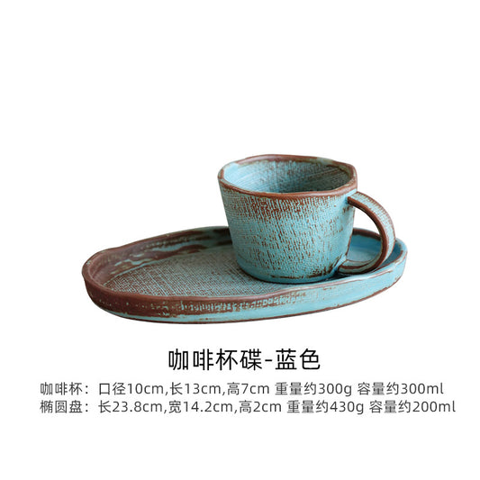 A handmade ceramic cup and saucer set