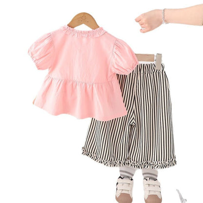A girls summer suit new baby girl shirt short sleeve two-piece set foreign style children's summer clothes wholesale