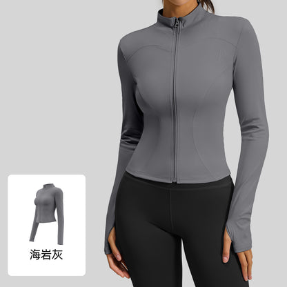 A basic yoga suit jacket nude tight breathable stand-up collar sports fitness top women
