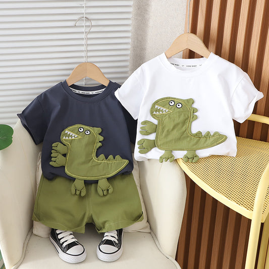 A round neck short-sleeved set baby casual shorts two-piece set - Mixbatch