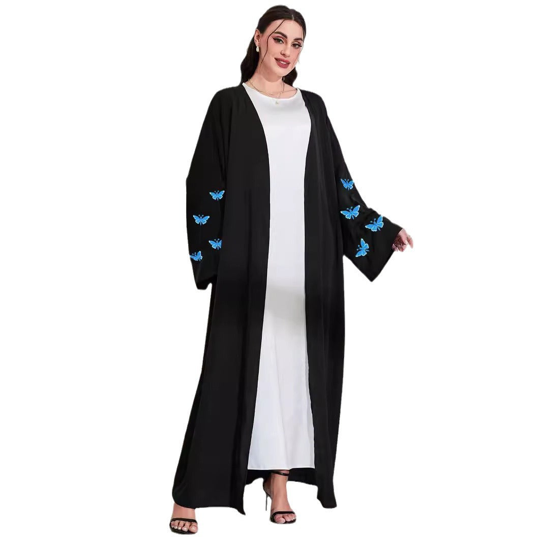 Middle Eastern Muslim Clothing Long Dress Fashion Elegant Pocket Cardigan Embroidered Butterfly Dress Robe - Mixbatch