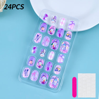 A Cross-border 24 pieces of children wearing nail cartoon animated nail patch removable girl cute manicure fingernail piece - Mixbatch