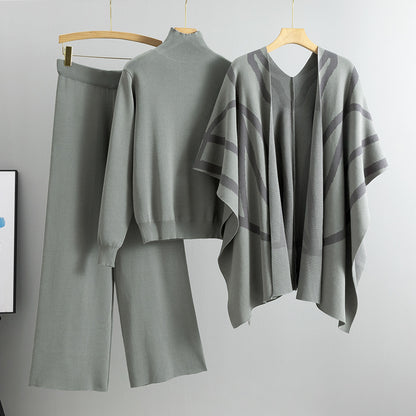 A knitted sweater pants three-piece set