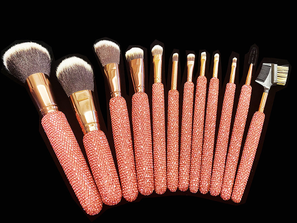 A High-grade diamond-encrusted makeup brush 12-piece set Factory direct sales diamond makeup tool set Loose powder blush makeup brush - Mixbatch