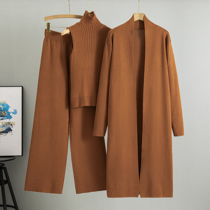 A three-piece set of knitted tops and pants