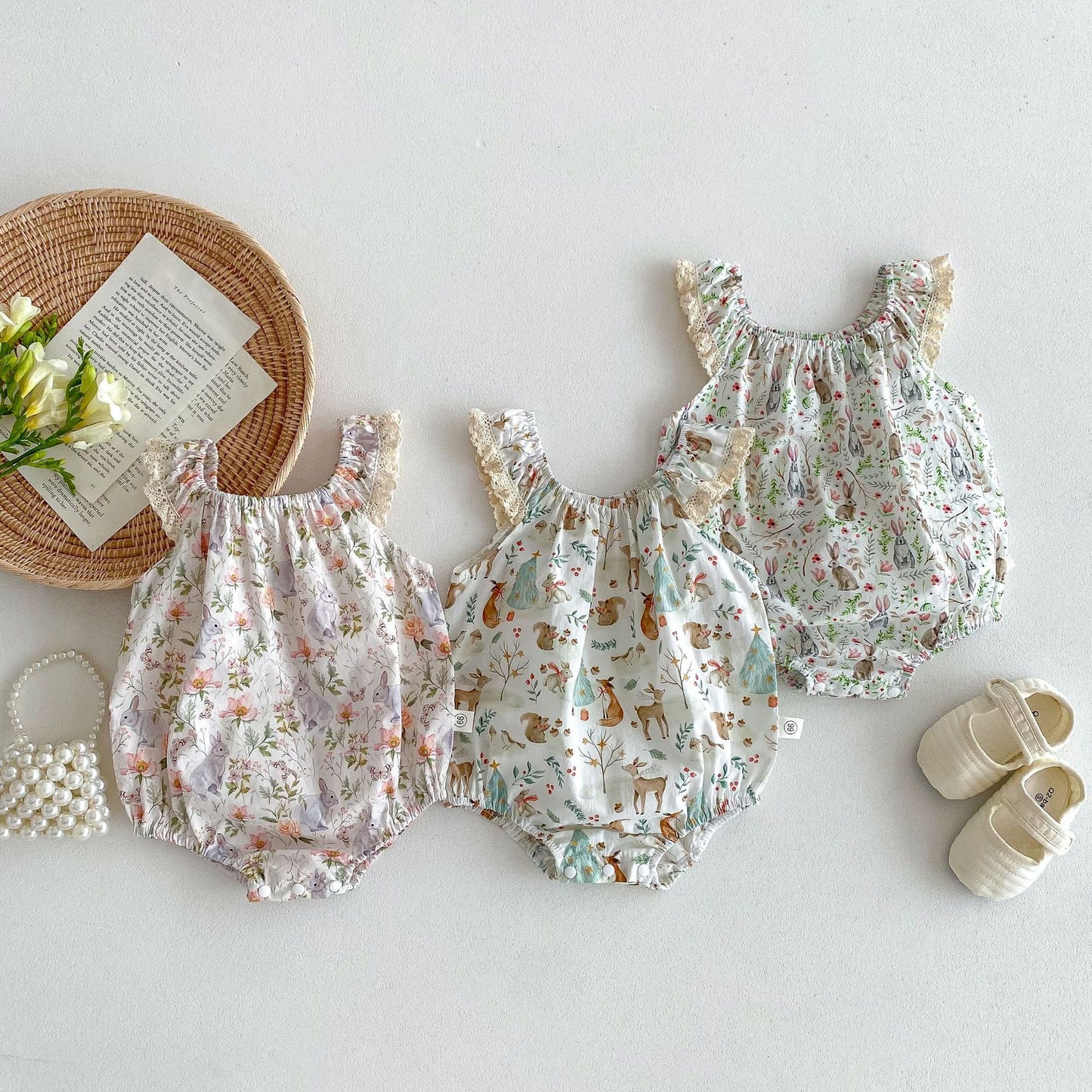 A 2024 Summer Korean version camisole jumpsuit for baby girls, thin sleeveless jumpsuit for newborns, cotton wrap for buttocks - Mixbatch