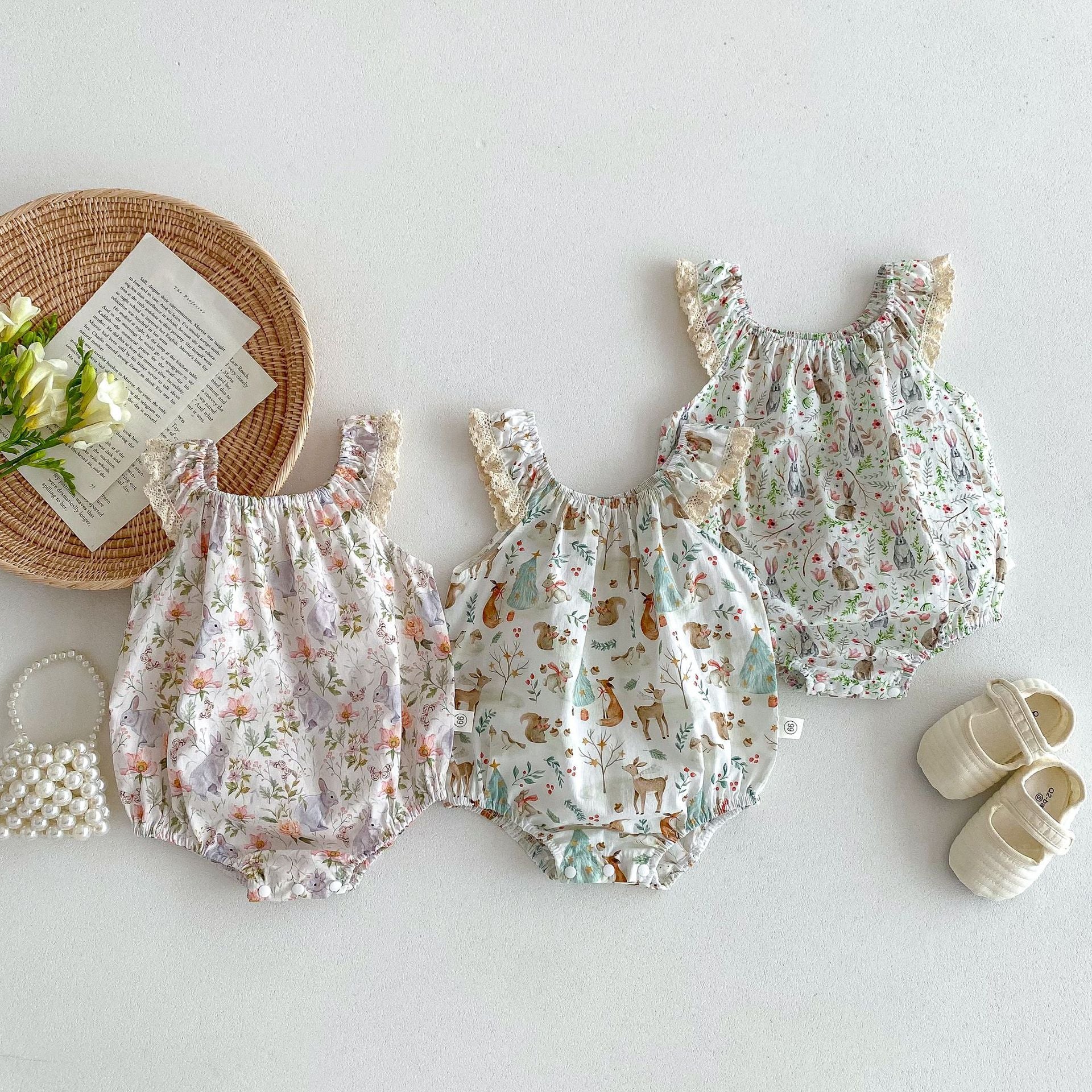 A 2024 Summer Korean version camisole jumpsuit for baby girls, thin sleeveless jumpsuit for newborns, cotton wrap for buttocks - Mixbatch