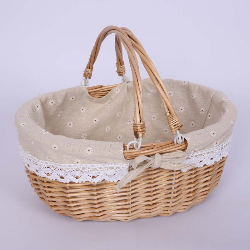A Portable rattan storage basket Outdoor willow picnic basket Sundries storage ins Wind gift basket Rattan woven basket