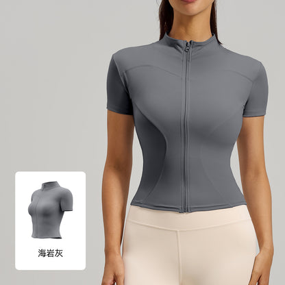 A High elastic yoga suit Naked stand-up collar jacket Fitness suit Sports suit Women