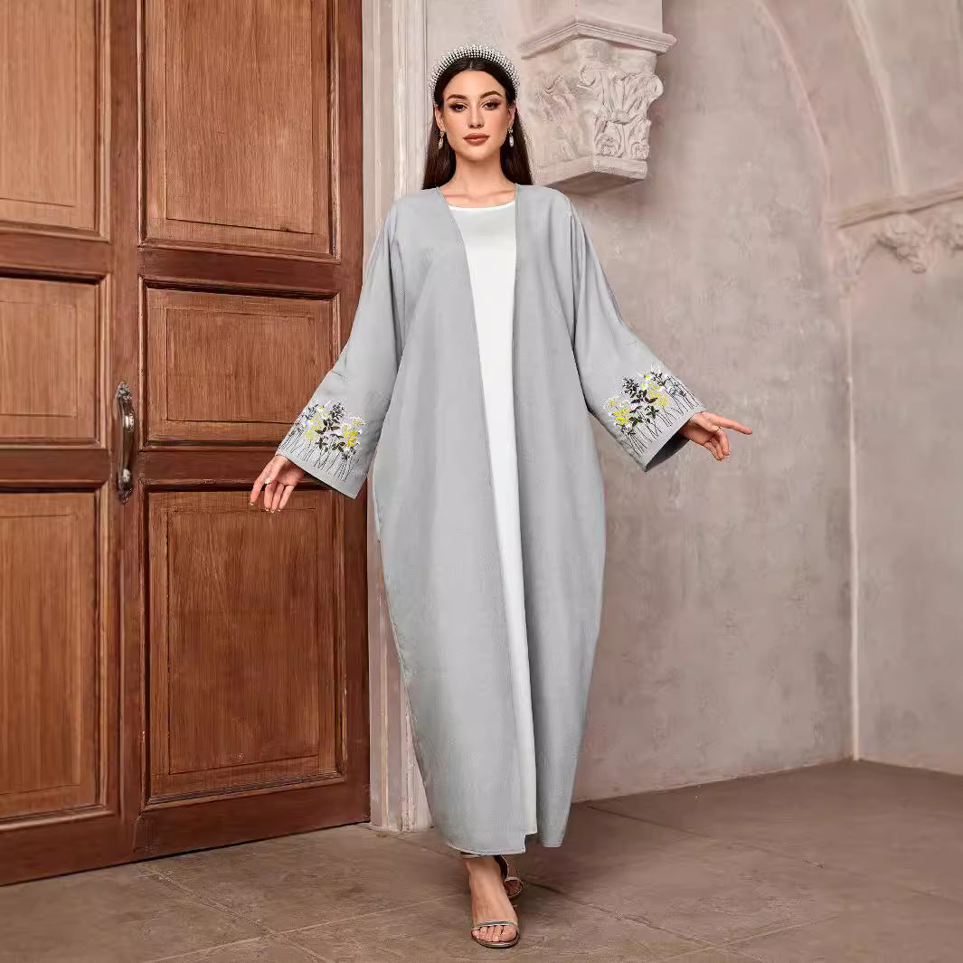 Factory Spot Cross-border Middle East Muslim Clothing Robe Embroidered Cardigan Dress Long Dress Bat Sleeve 2024 - Mixbatch