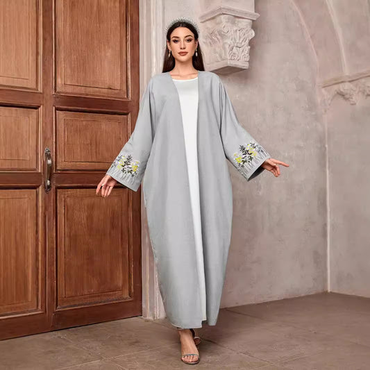 Factory Spot Cross-border Middle East Muslim Clothing Robe Embroidered Cardigan Dress Long Dress Bat Sleeve 2024 - Mixbatch