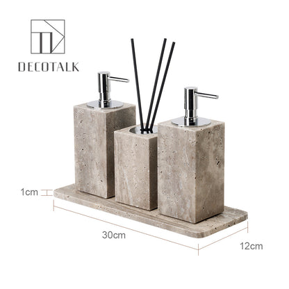 A natural silver gray travertine bathroom set