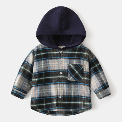 A children's hooded checked shirt