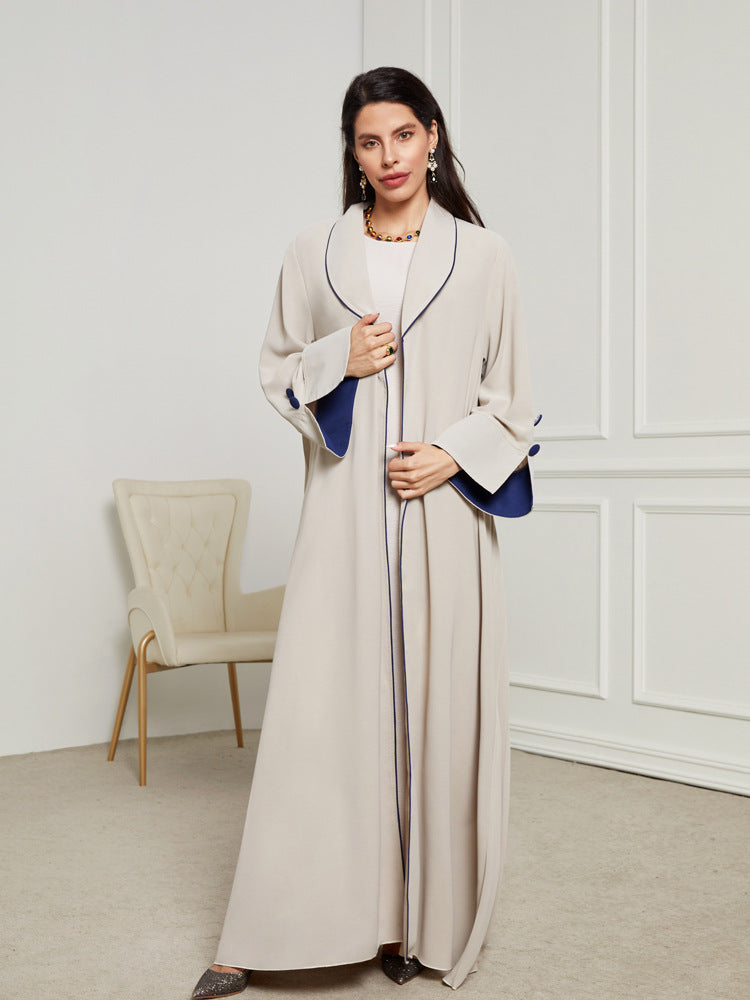 2024 New pleated Middle Eastern Muslim clothing long dress fashionable and elegant cardigan contrasting color button dress robe - Mixbatch