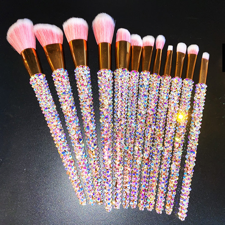 A 12 pcs full of diamond makeup brushes professional face and eye beauty kit, full of diamond Blingbling beauty - Mixbatch