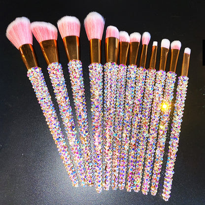 A 12 pcs full of diamond makeup brushes professional face and eye beauty kit, full of diamond Blingbling beauty - Mixbatch