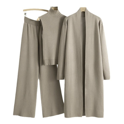 A three-piece set of knitted tops and pants