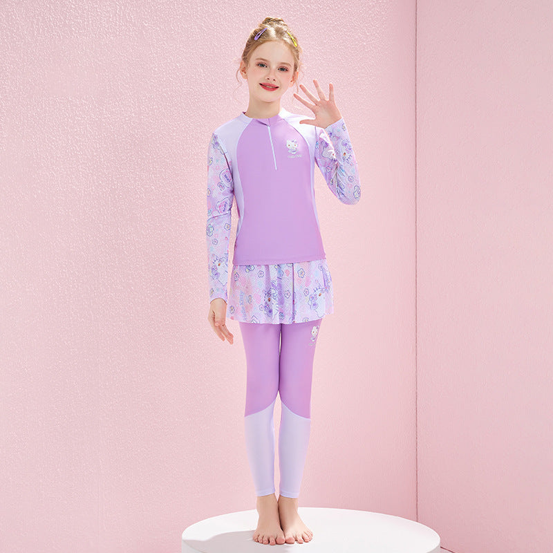 A Hellokitty Children's Swimsuit Girls Split Long Sleeve Trousers Swimsuit - Mixbatch
