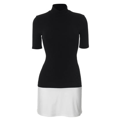 2025 Spring Foreign Trade New Women's Round Neck Long Sleeve Long Skirt Amazon Solid Color Splicing - Mixbatch