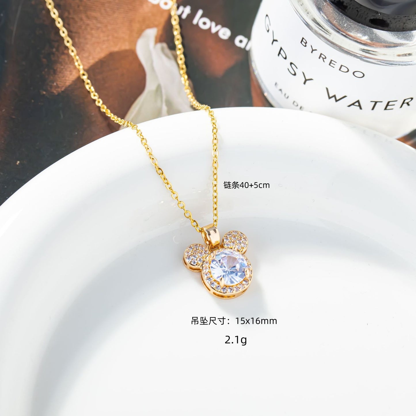 A titanium steel necklace female full diamond cute Mickey head crystal ins collarbone chain Internet celebrity live broadcast light luxury exquisite necklace new - Mixbatch