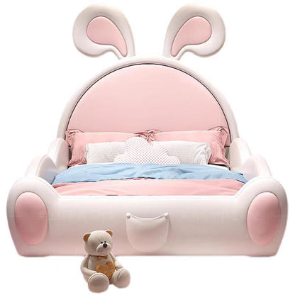 A children's bed girl castle princess bed children's bedroom creative pink cartoon rabbit bed with guardrail storage leather bed