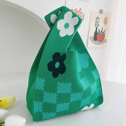 A Internet celebrity handbag women's knitted wool bucket bag Japanese and Korean version versatile hand carry casual tote bag box lunch bag y