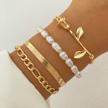 A European and American cross-border new products stack and wear personalized street auction love bracelet four-piece set exaggerated thread chain alloy bracelet women - Mixbatch